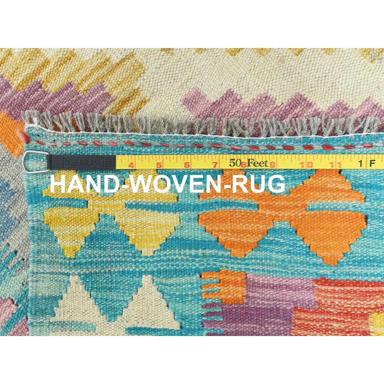 Flat Weave Wool Hand Woven Rug Multicolored Light Blue 2.7X12.9 -O082182