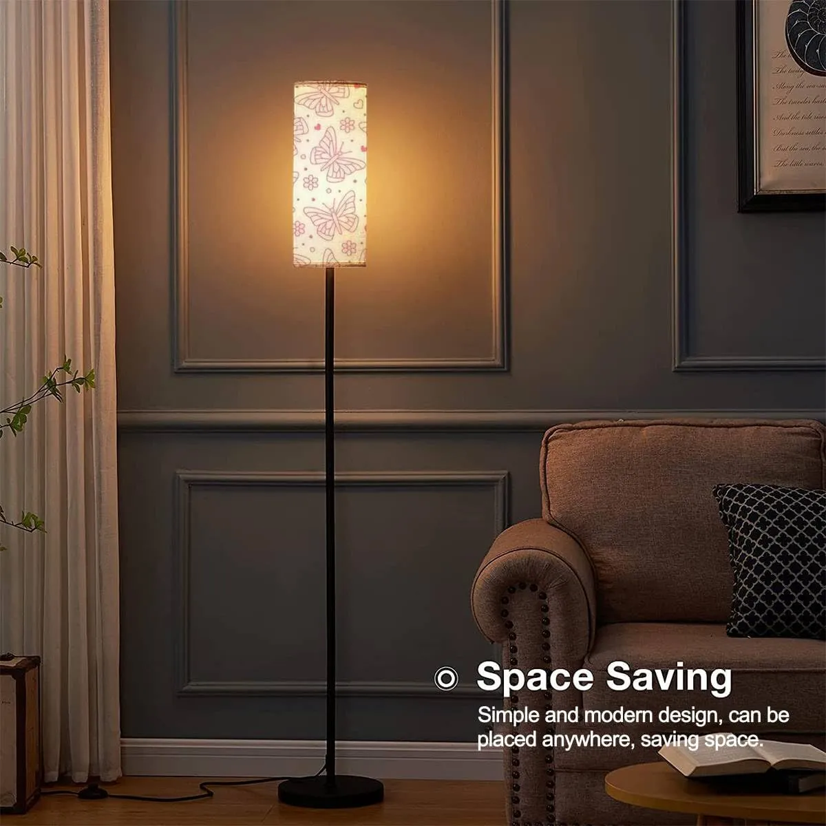 Floor Lamp for Living Room Butterfly seamless insects flowers hearts cute butterflies flat line Modern Standing Lamp Remote Control Dimmable Pole Lamp Corner Tall Lamp for Office Bedroom Reading