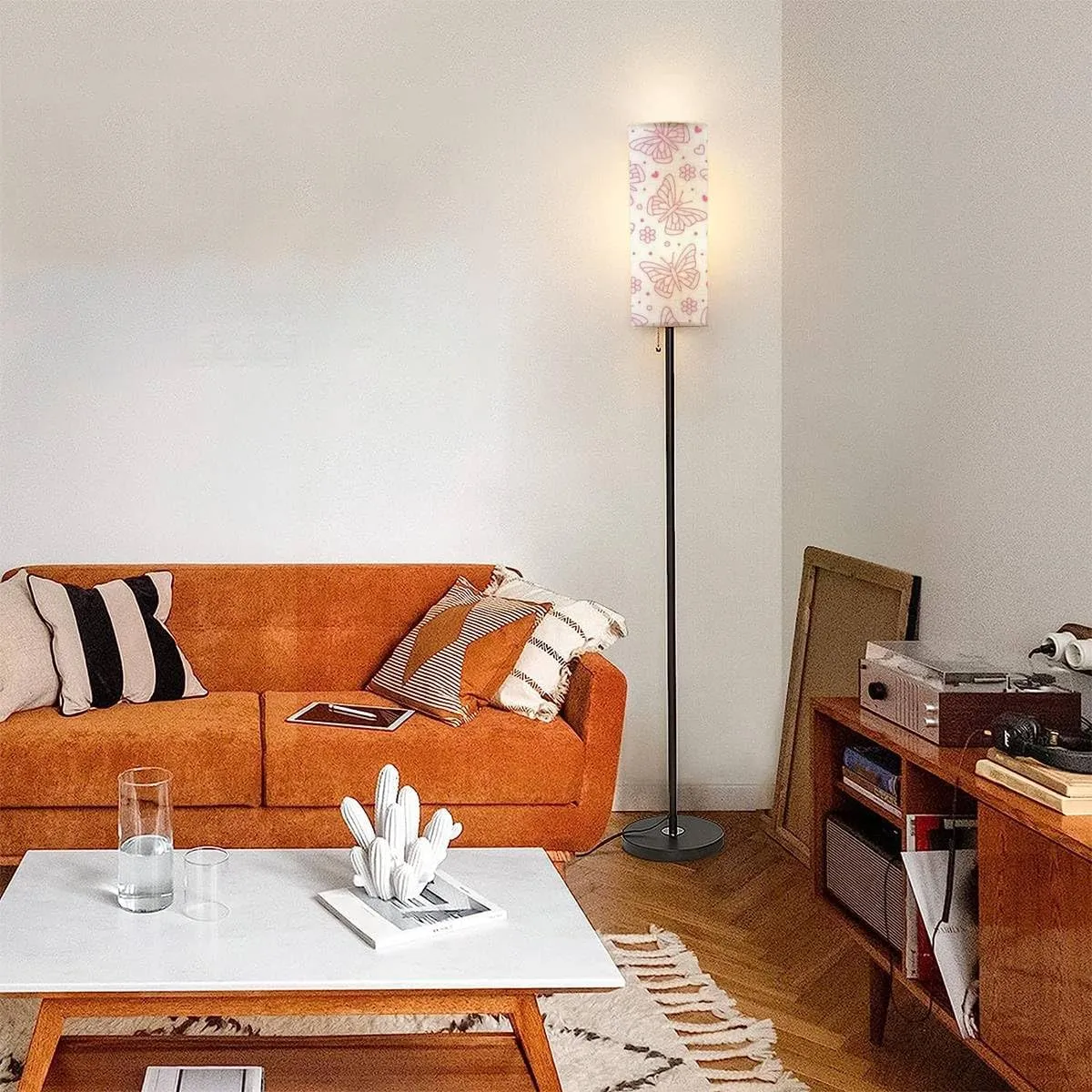 Floor Lamp for Living Room Butterfly seamless insects flowers hearts cute butterflies flat line Modern Standing Lamp Remote Control Dimmable Pole Lamp Corner Tall Lamp for Office Bedroom Reading
