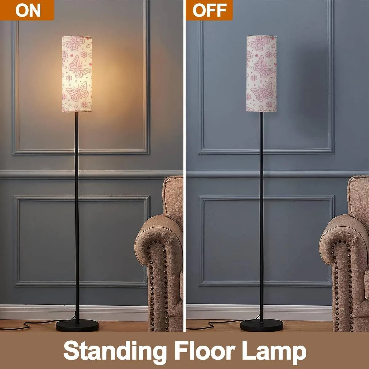 Floor Lamp for Living Room Butterfly seamless insects flowers hearts cute butterflies flat line Modern Standing Lamp Remote Control Dimmable Pole Lamp Corner Tall Lamp for Office Bedroom Reading