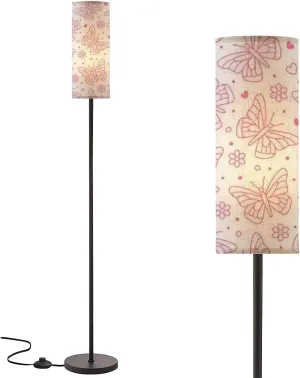 Floor Lamp for Living Room Butterfly seamless insects flowers hearts cute butterflies flat line Modern Standing Lamp Remote Control Dimmable Pole Lamp Corner Tall Lamp for Office Bedroom Reading