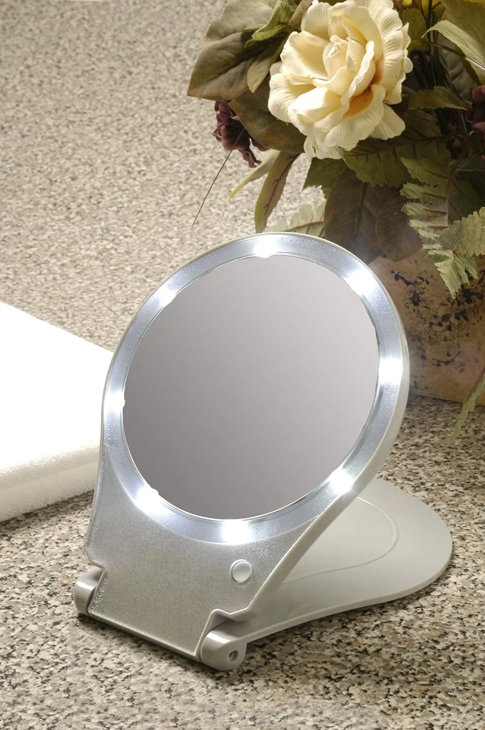Floxite Tabletop Mount LED Lighted Travel and Home 10x Magnifying Mirror