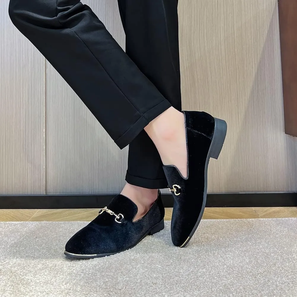 FLQL Men's Luxury Penny Loafer Slip-On Velvet Shoes Party Dancing Shoes Suede Wedding Shoes Plus Size 7-13