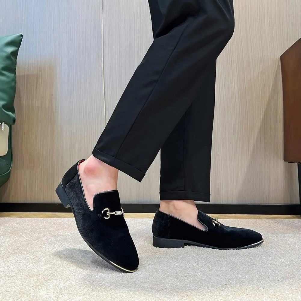 FLQL Men's Luxury Penny Loafer Slip-On Velvet Shoes Party Dancing Shoes Suede Wedding Shoes Plus Size 7-13