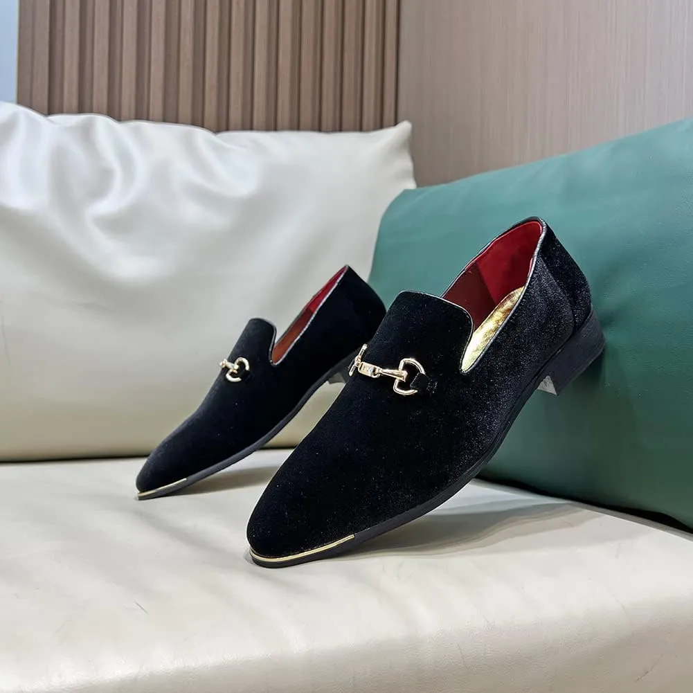 FLQL Men's Luxury Penny Loafer Slip-On Velvet Shoes Party Dancing Shoes Suede Wedding Shoes Plus Size 7-13
