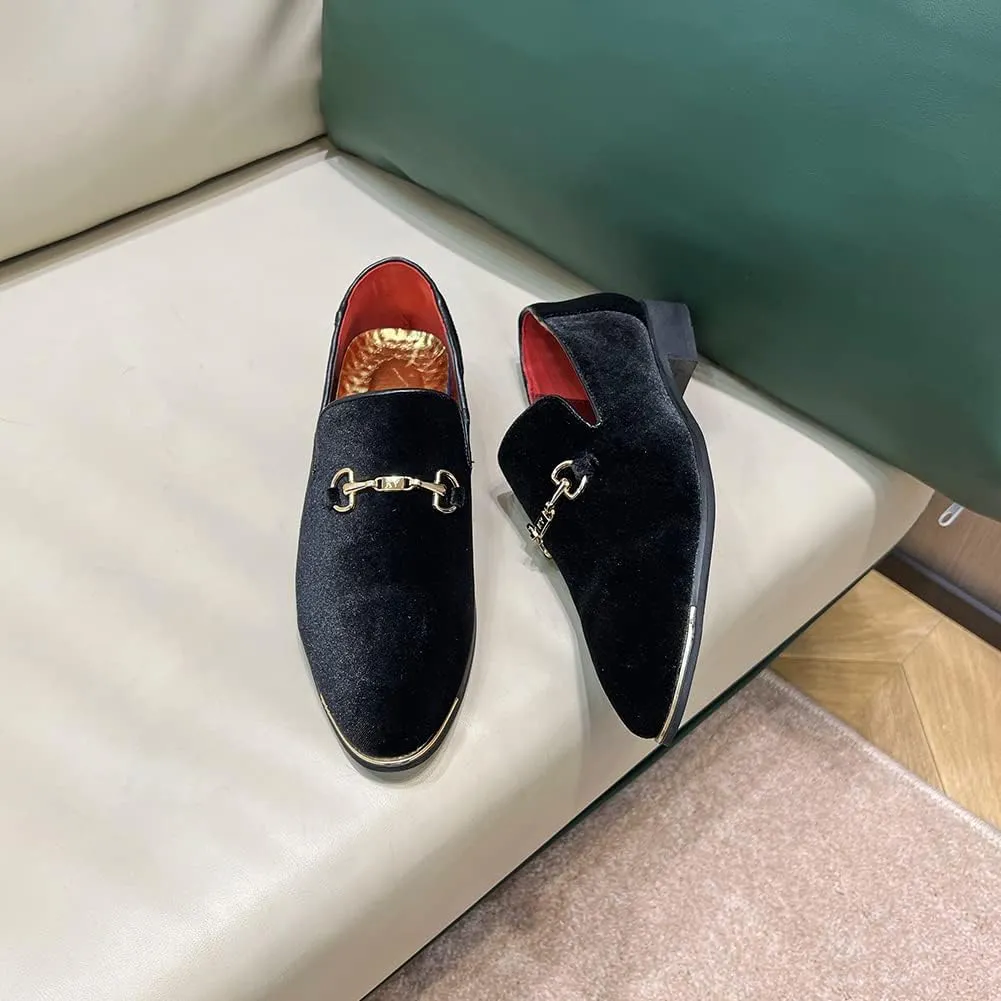 FLQL Men's Luxury Penny Loafer Slip-On Velvet Shoes Party Dancing Shoes Suede Wedding Shoes Plus Size 7-13