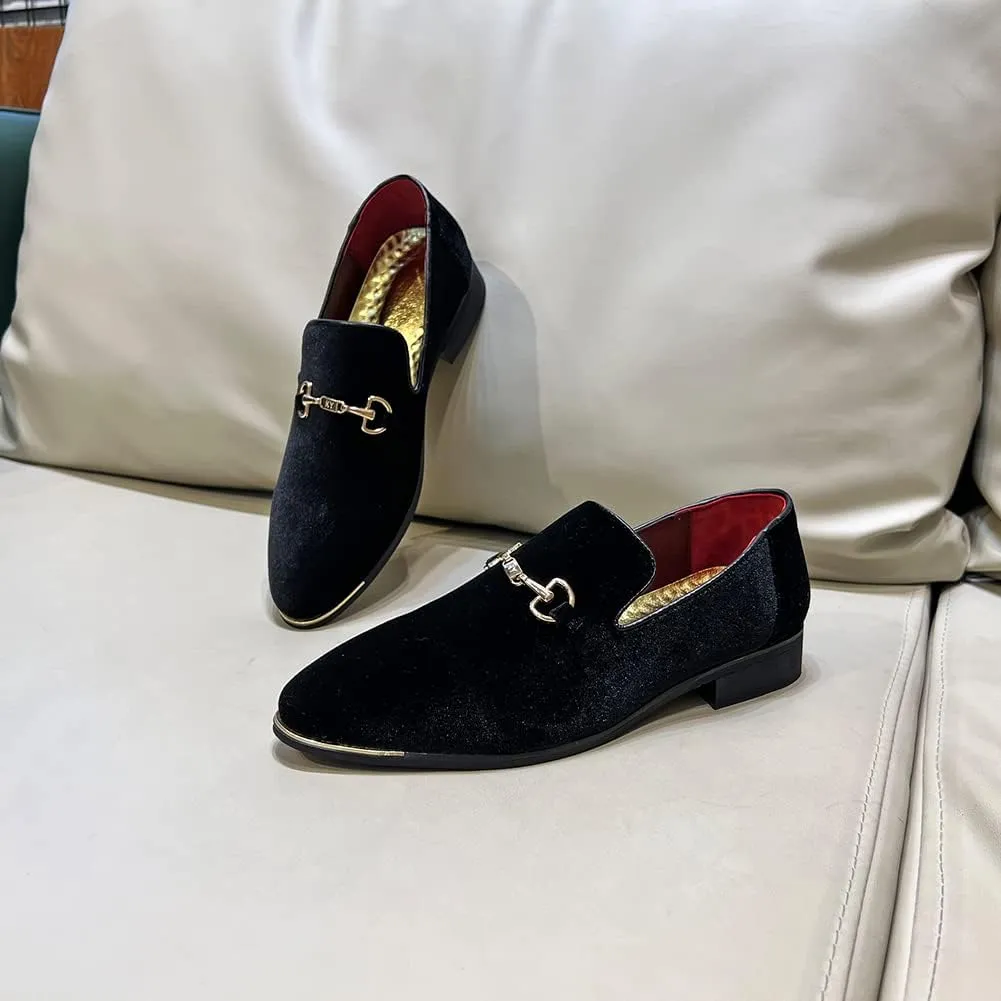 FLQL Men's Luxury Penny Loafer Slip-On Velvet Shoes Party Dancing Shoes Suede Wedding Shoes Plus Size 7-13