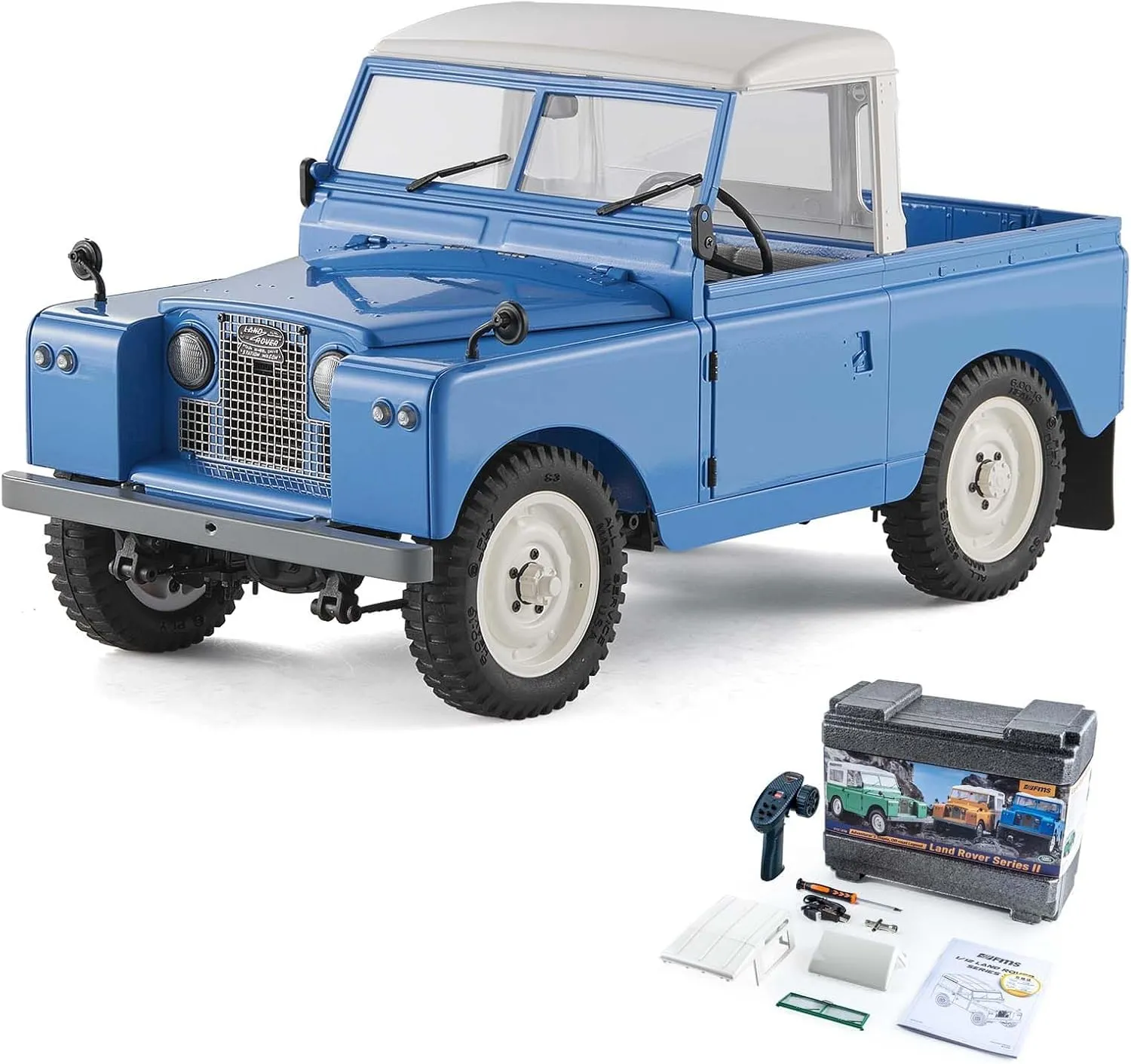 FMS 1/12 Land Rover Series II RC Car,RC Crawler Pickups & Vans & Convertibles 3 in 1 with 2 Speed Switch,4-Wheel Drive,LED Lights,RC Model for Adults (Blue)