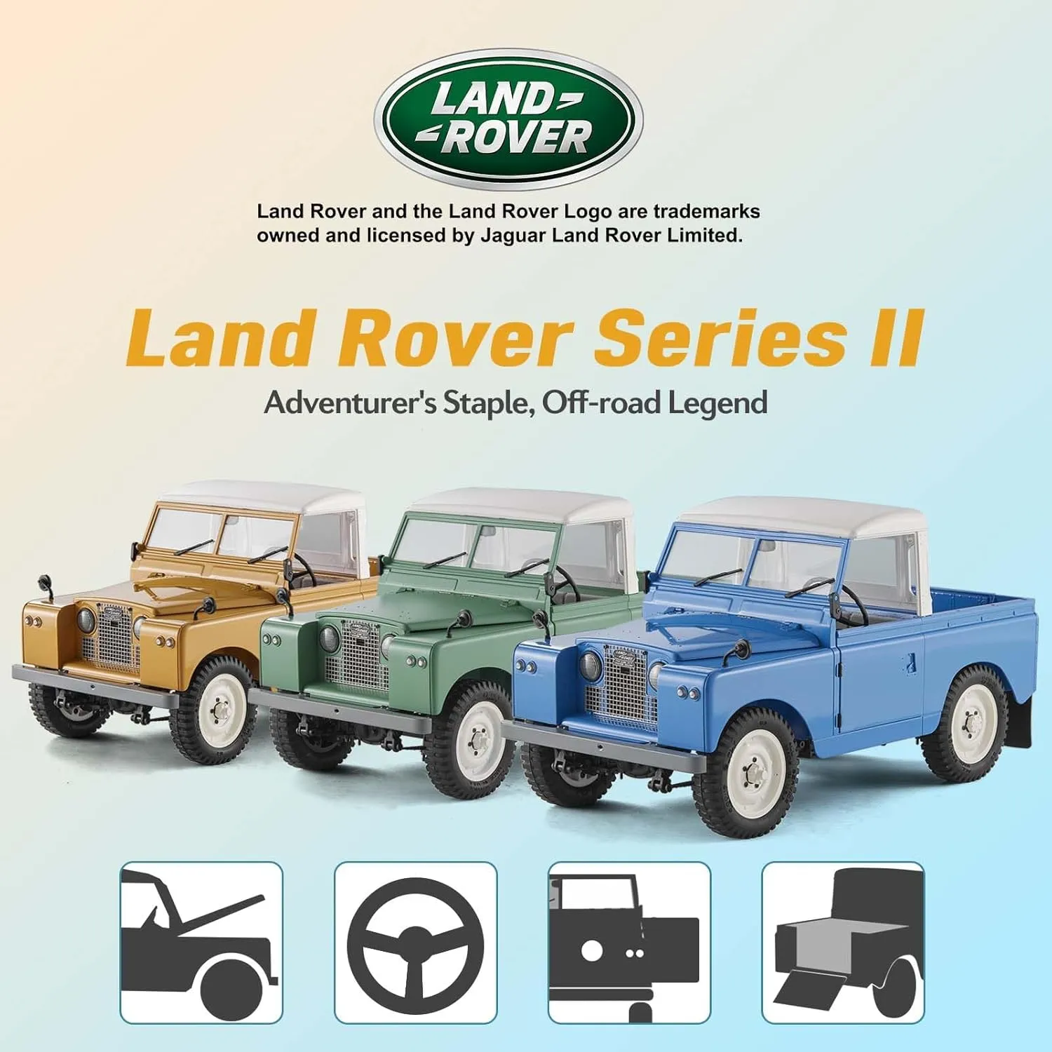 FMS 1/12 Land Rover Series II RC Car,RC Crawler Pickups & Vans & Convertibles 3 in 1 with 2 Speed Switch,4-Wheel Drive,LED Lights,RC Model for Adults (Blue)