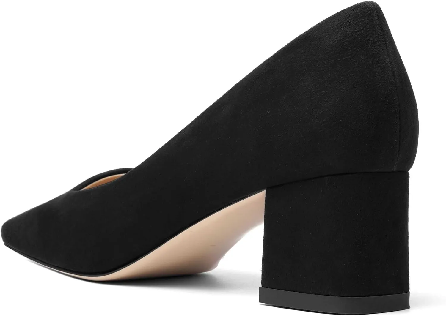 FOGEENA Womens Dress Comfortable Suede Leather Square Toe Slip On Wedding Chunky Low Heel Pumps Dress Shoes 2.2 Inch