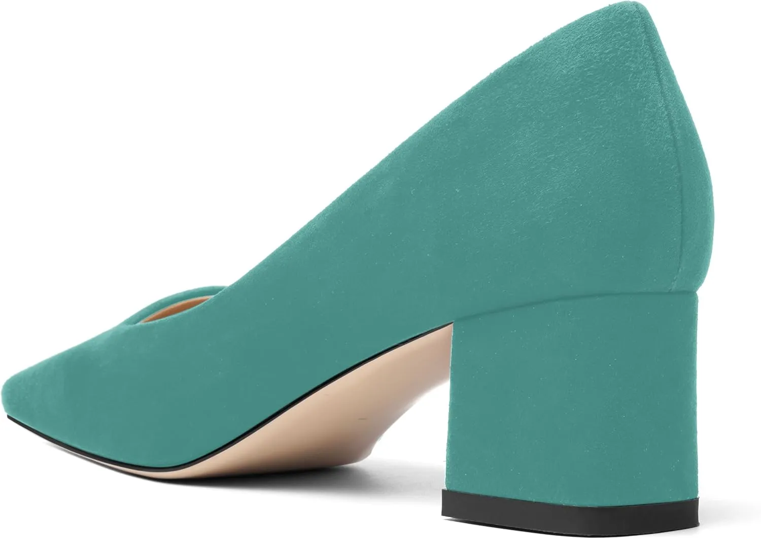 FOGEENA Womens Dress Comfortable Suede Leather Square Toe Slip On Wedding Chunky Low Heel Pumps Dress Shoes 2.2 Inch
