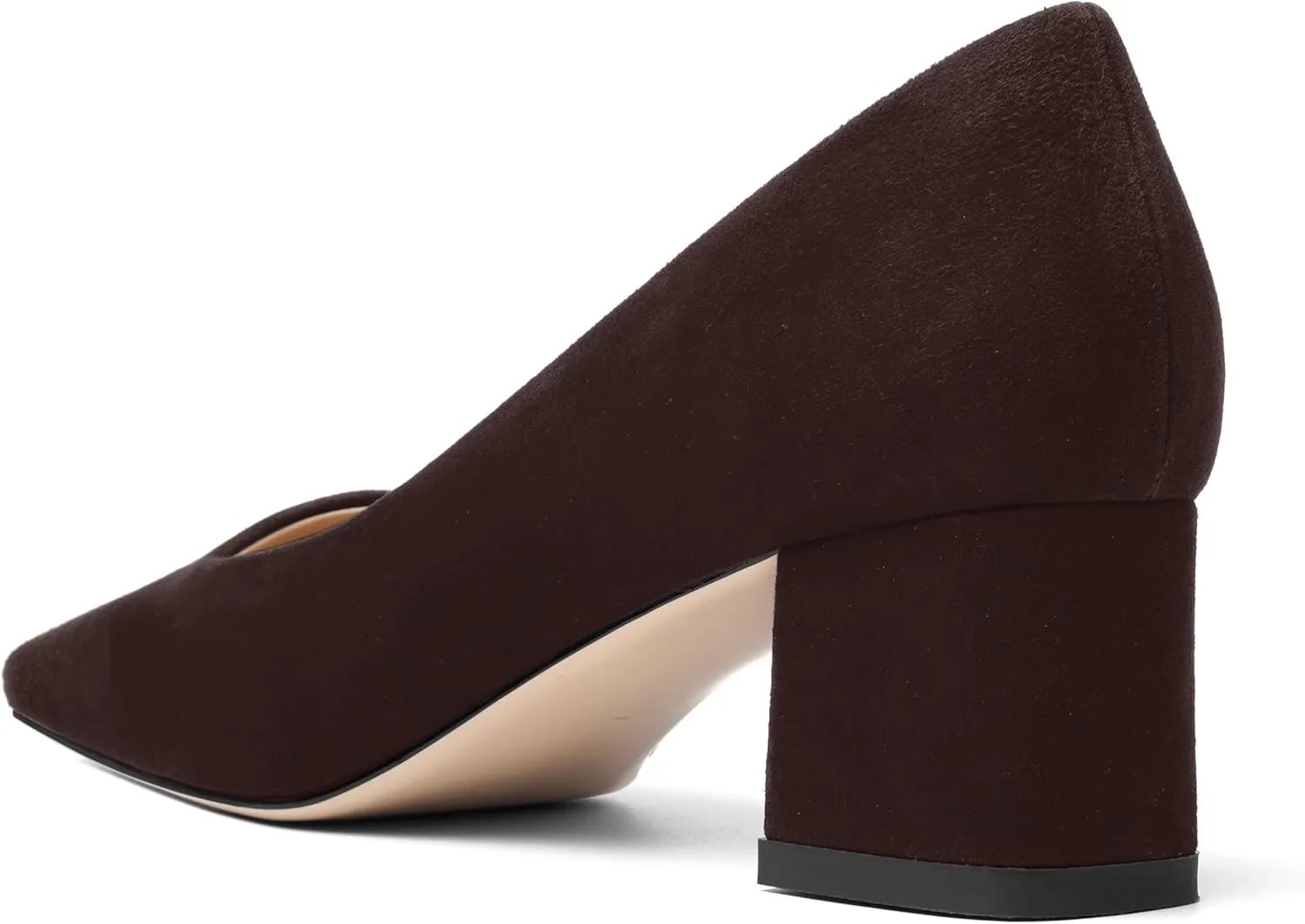 FOGEENA Womens Dress Comfortable Suede Leather Square Toe Slip On Wedding Chunky Low Heel Pumps Dress Shoes 2.2 Inch
