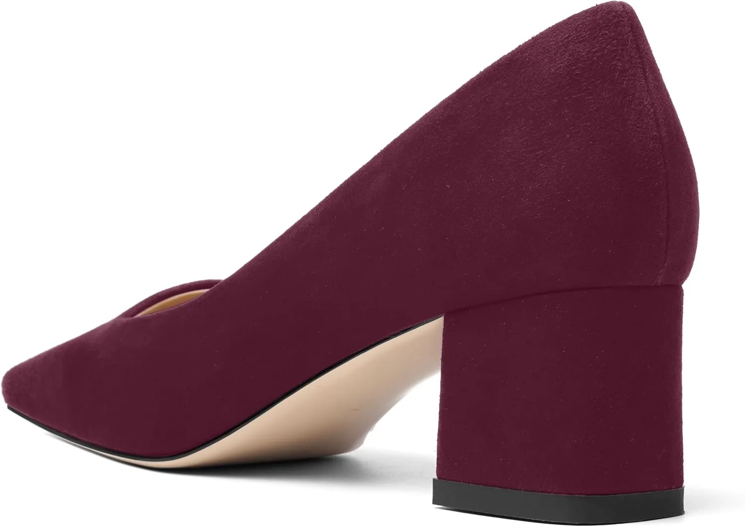 FOGEENA Womens Dress Comfortable Suede Leather Square Toe Slip On Wedding Chunky Low Heel Pumps Dress Shoes 2.2 Inch