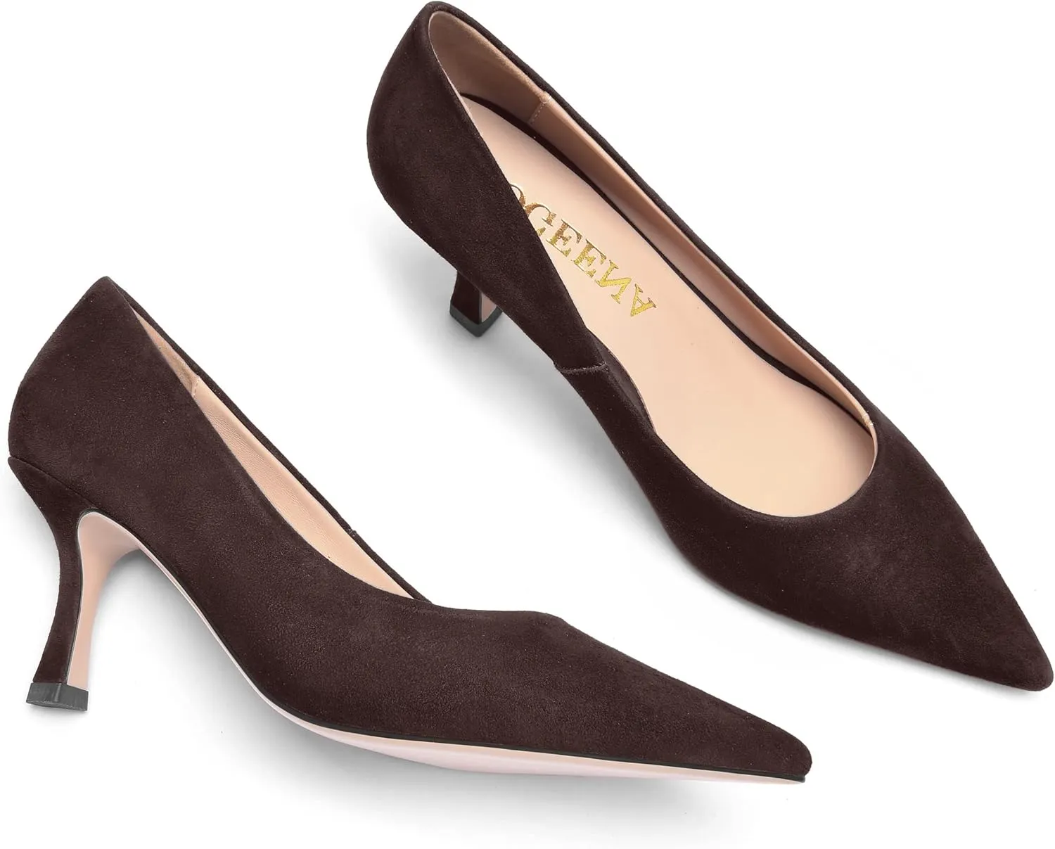 FOGEENA Womens Suede Pointed Toe Dress Slip On Wedding Stiletto High Heel Pumps Shoes 2.5 Inch