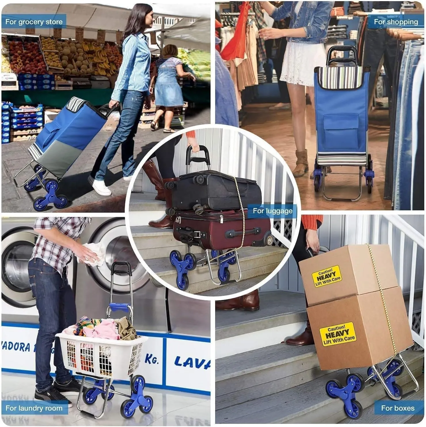 Folding Shopping Cart, Household Folding Shopping Hand Wheel Wheel Stair Climbing Groceries Stroller Durable Waterproof Garden Trolley Car Supermarket Classification Car Travel Bag Grocery Utility Car