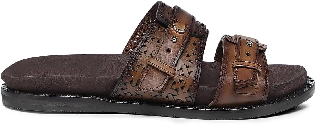 FRANCO CUADRA | Casual Sandal for Women in Genuine Brown Leather with Adjustable Buckle 45STSTS Almendra