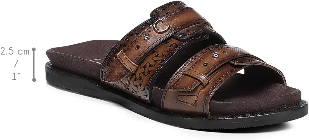FRANCO CUADRA | Casual Sandal for Women in Genuine Brown Leather with Adjustable Buckle 45STSTS Almendra