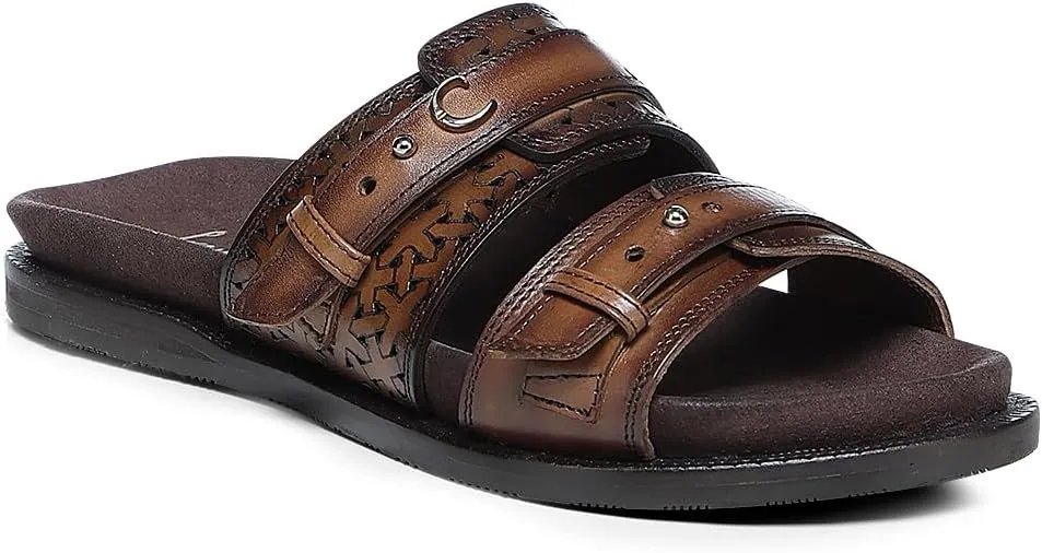 FRANCO CUADRA | Casual Sandal for Women in Genuine Brown Leather with Adjustable Buckle 45STSTS Almendra
