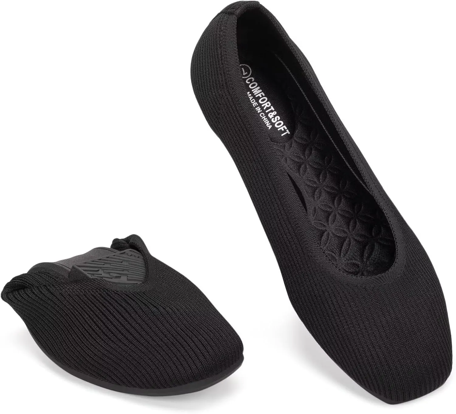 Frank Mully Womens Square Toe Flat Shoes Comfortable Knitted Flats Work Flats for Woman
