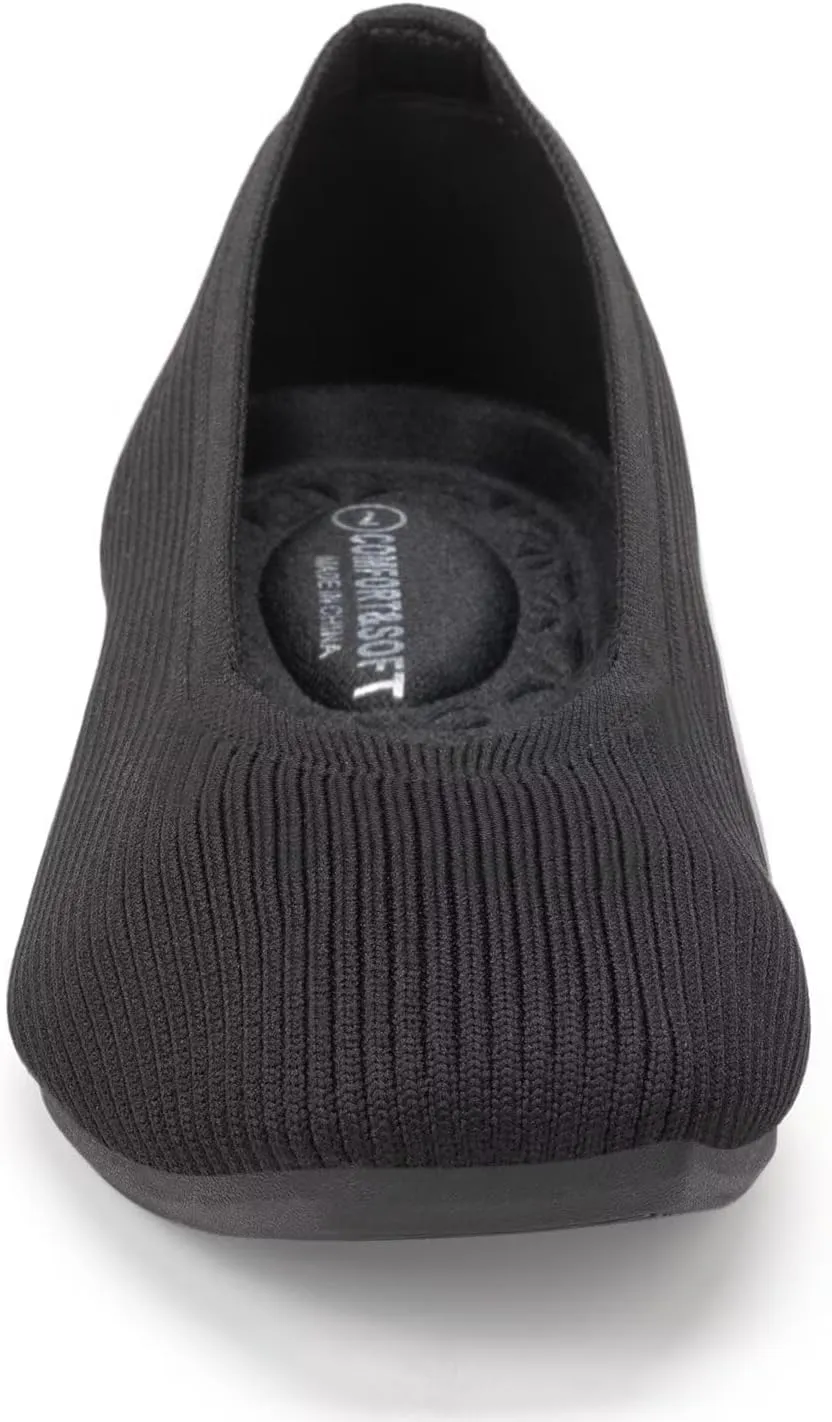 Frank Mully Womens Square Toe Flat Shoes Comfortable Knitted Flats Work Flats for Woman