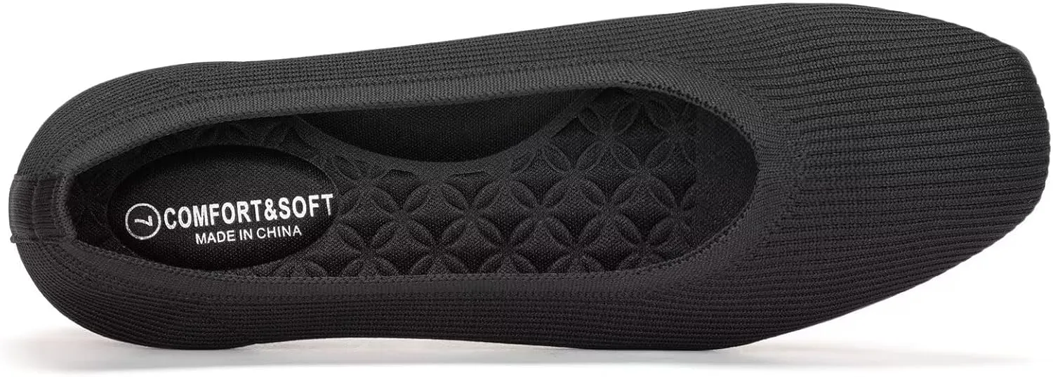 Frank Mully Womens Square Toe Flat Shoes Comfortable Knitted Flats Work Flats for Woman