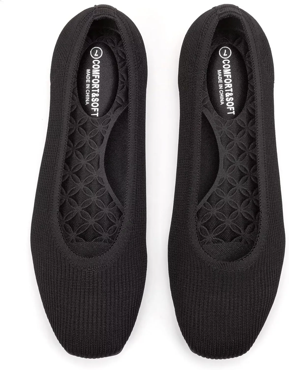 Frank Mully Womens Square Toe Flat Shoes Comfortable Knitted Flats Work Flats for Woman