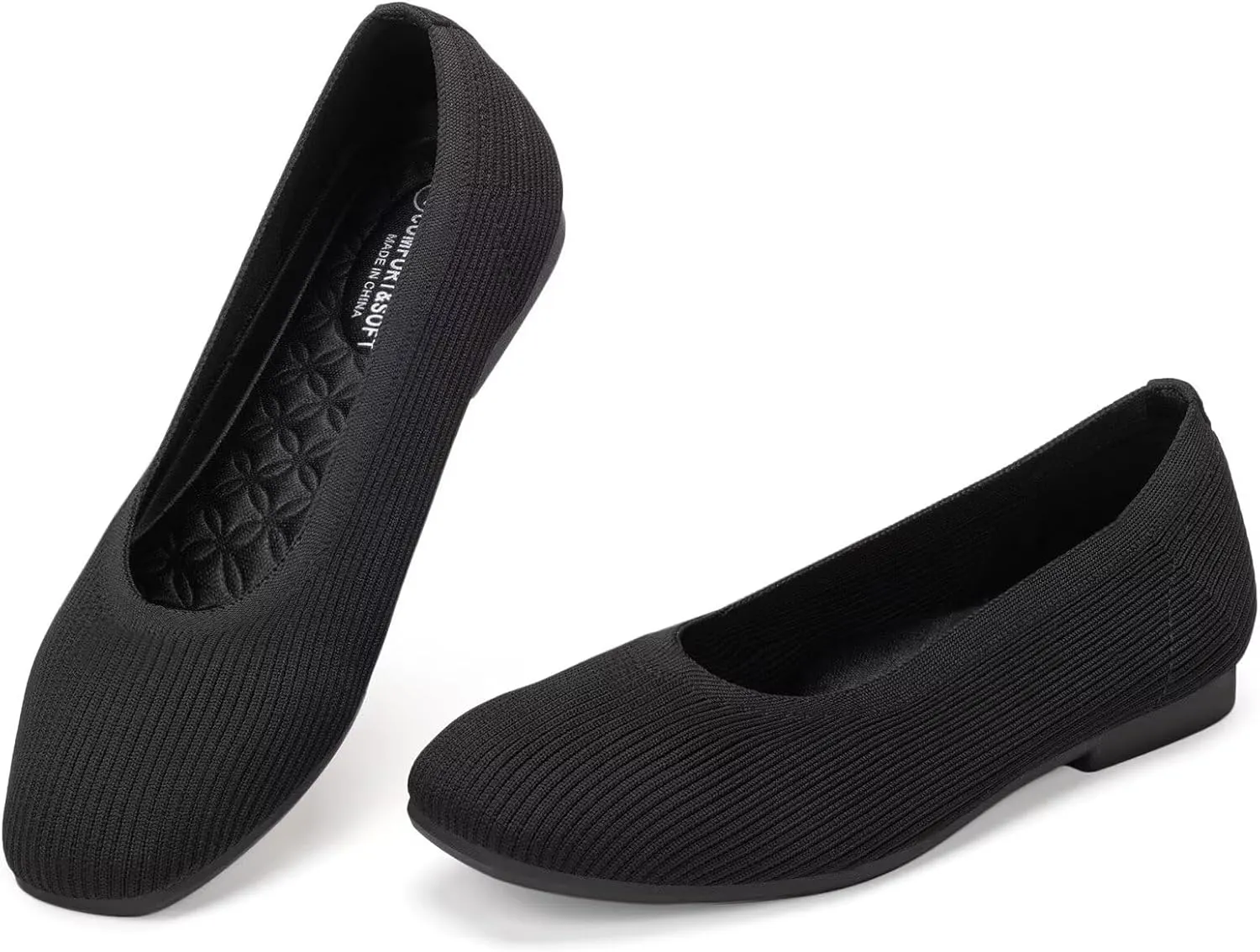Frank Mully Womens Square Toe Flat Shoes Comfortable Knitted Flats Work Flats for Woman