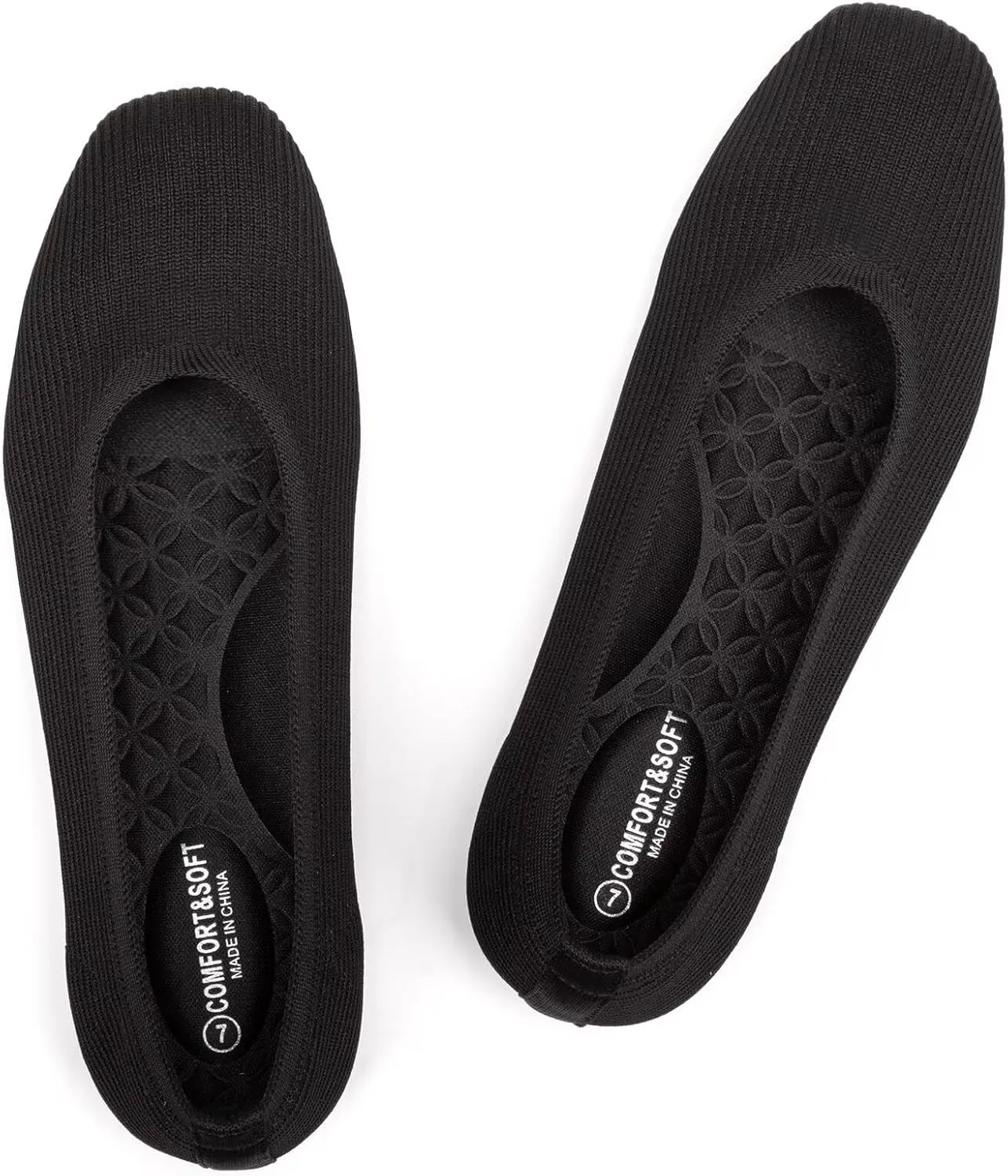 Frank Mully Womens Square Toe Flat Shoes Comfortable Knitted Flats Work Flats for Woman