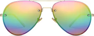 Freckles Mark Oversized Aviator Sunglasses Vintage Retro Gold Metal Frame Colorful Lenses 62mm