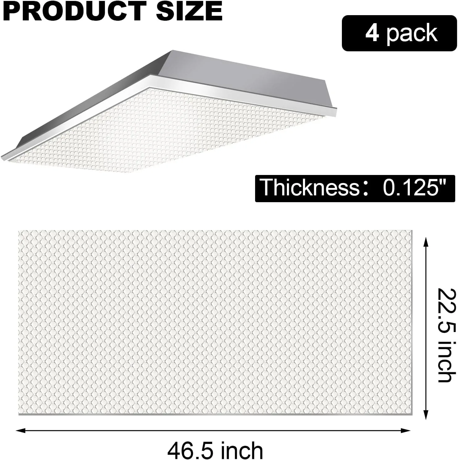 Frienda 4 Pcs Fluorescent Light Covers Replacement Flat Clear Prismatic Acrylic Ceiling Light Cover Panels(22.5" x 46.5" x 0.12")