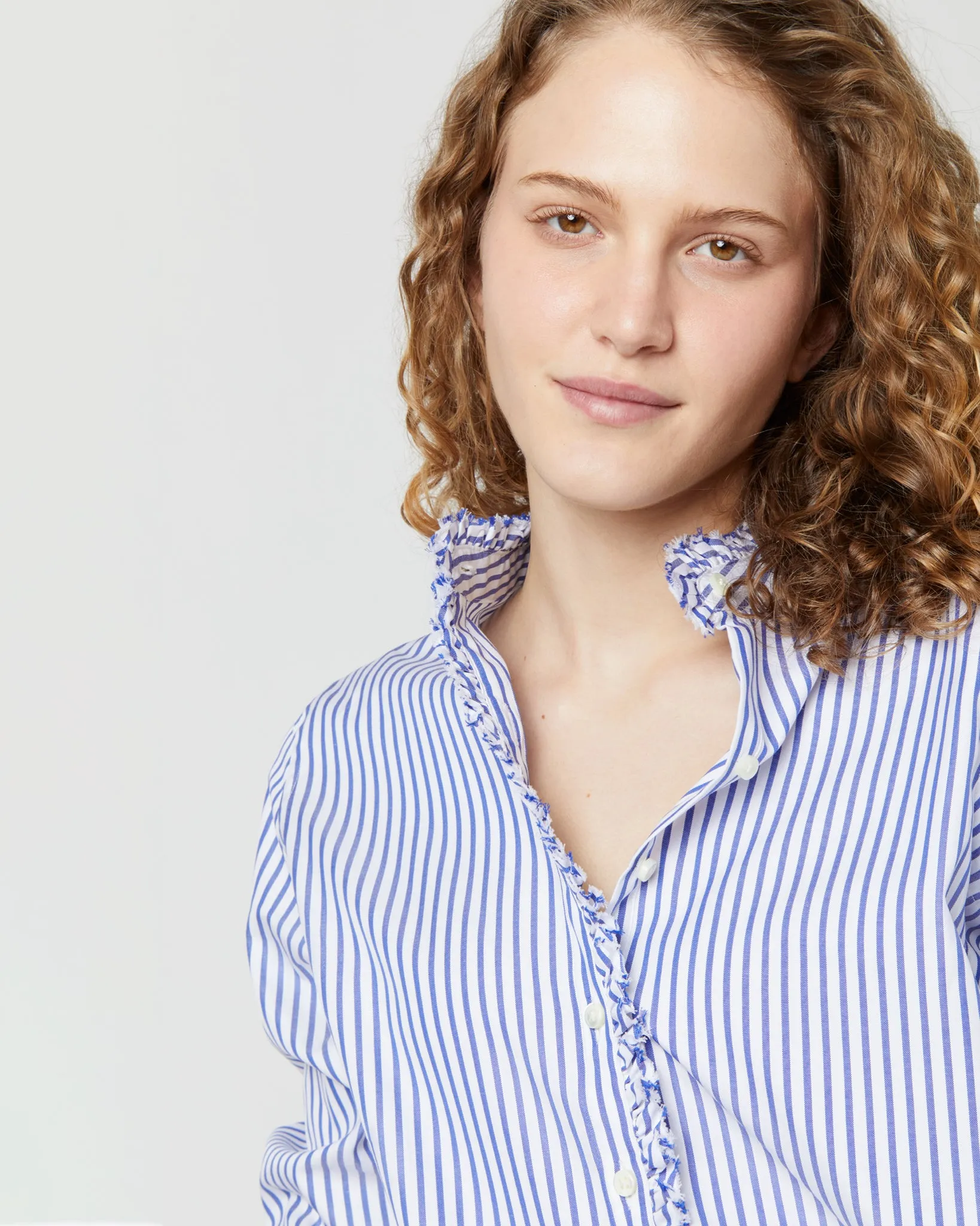 Frill Talitha Shirtdress in Blue/White Stripe Pinpoint