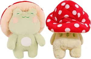 Frog Plush Cute Frog Mushroom Hat Stuffed Animals Kawaii Plush Toys Throw Pillow Home Room Decor Aesthetic Gift(Light Green Frog Red Hat)
