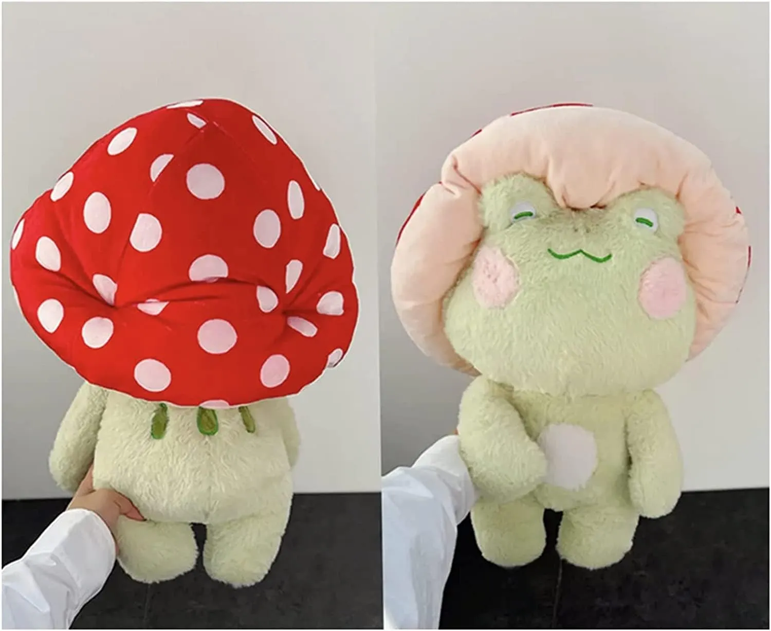 Frog Plush Cute Frog Mushroom Hat Stuffed Animals Kawaii Plush Toys Throw Pillow Home Room Decor Aesthetic Gift(Light Green Frog Red Hat)