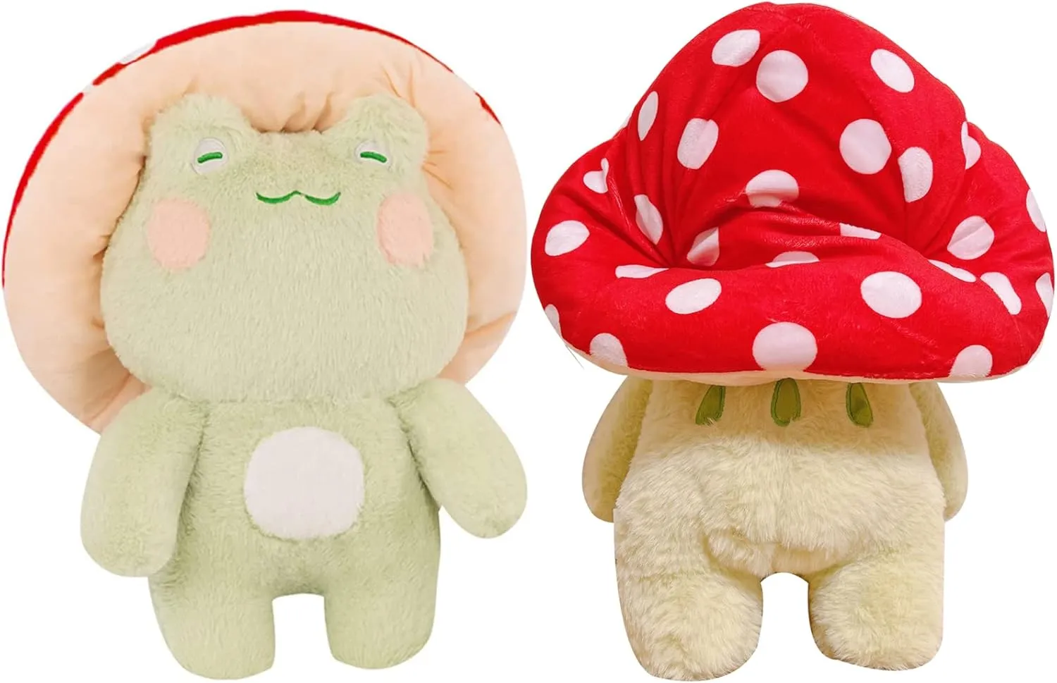 Frog Plush Cute Frog Mushroom Hat Stuffed Animals Kawaii Plush Toys Throw Pillow Home Room Decor Aesthetic Gift(Light Green Frog Red Hat)