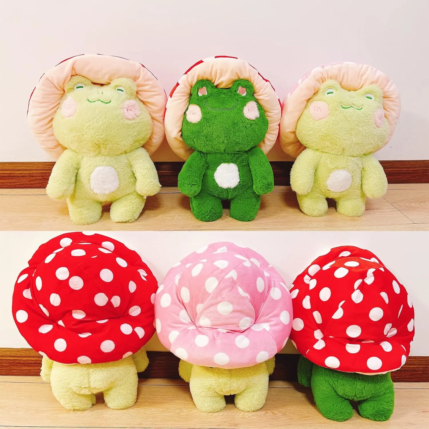 Frog Plush Cute Frog Mushroom Hat Stuffed Animals Kawaii Plush Toys Throw Pillow Home Room Decor Aesthetic Gift(Light Green Frog Red Hat)