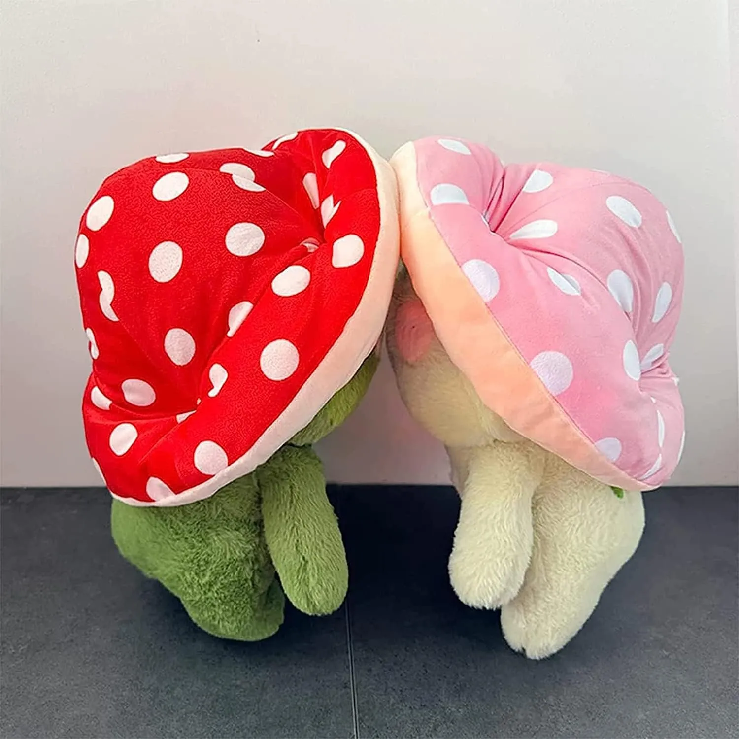 Frog Plush Cute Frog Mushroom Hat Stuffed Animals Kawaii Plush Toys Throw Pillow Home Room Decor Aesthetic Gift(Light Green Frog Red Hat)