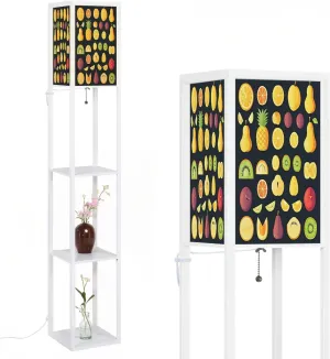 Fruits Flat Icons Set Colorful Flat Graphic Elements Floor Lamps with Shelves, Modern Standing Lamp Narrow Corner Display Bookshelf Lamp for Living Room, Bedroom, Office Decor
