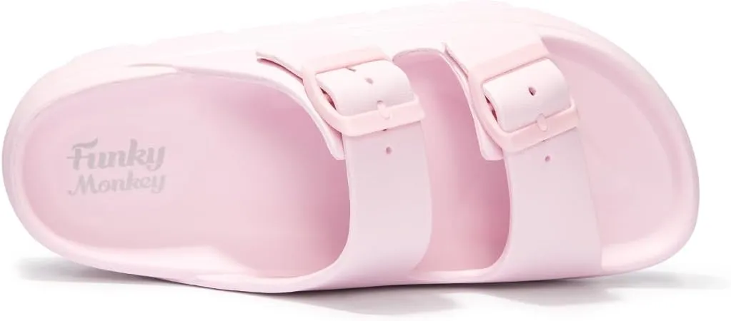 FUNKYMONKEY Women's Comfort Slides Double Buckle Adjustable Plastics Flat Sandals