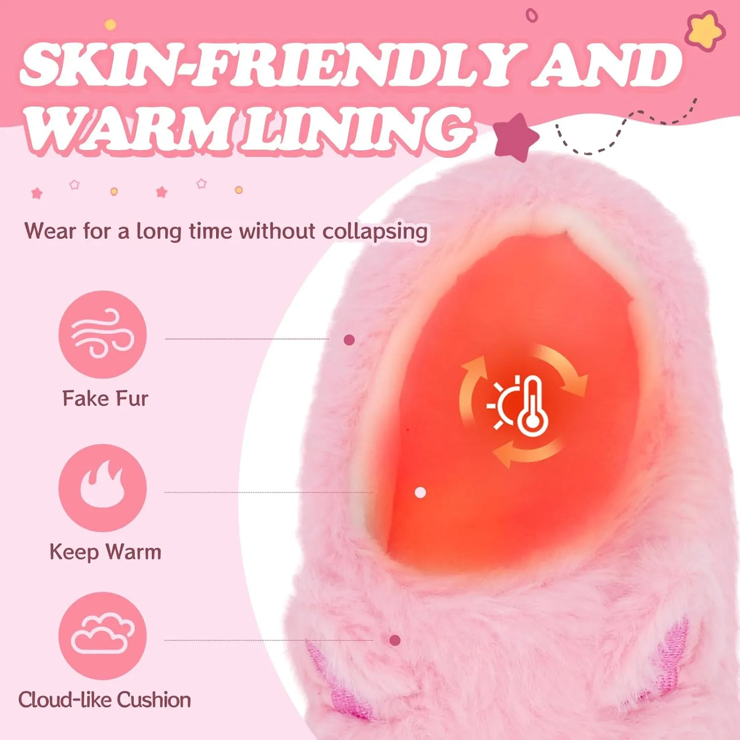Fuzzy Cat Slippers for Girls, Funny Animal House Shoes with Soft Memory Foam, Comfy Plush Warm Slip-on Slippers