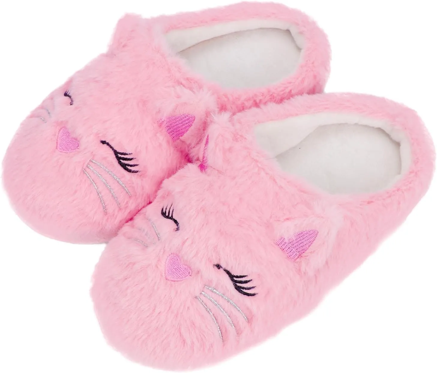 Fuzzy Cat Slippers for Girls, Funny Animal House Shoes with Soft Memory Foam, Comfy Plush Warm Slip-on Slippers
