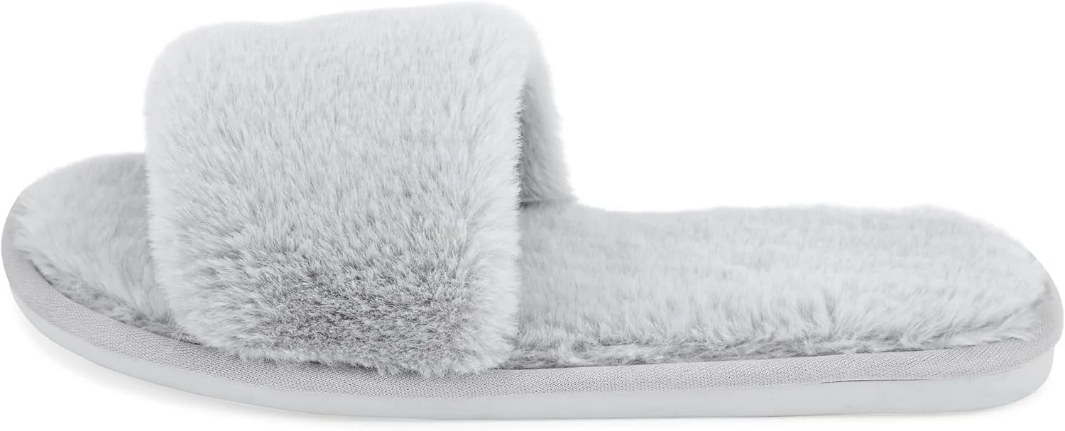 Fuzzy House Slippers for Women - Soft & Comfortable Womens Slippers with Open Toe Separators - Cute All Day Wear Casual Slip on Ladies Footwear for Indoor & Outdoor