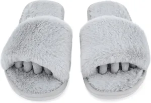Fuzzy House Slippers for Women - Soft & Comfortable Womens Slippers with Open Toe Separators - Cute All Day Wear Casual Slip on Ladies Footwear for Indoor & Outdoor