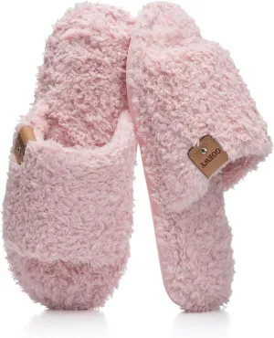 Fuzzy Open Toe Slippers for Women Indoor Cozy Memory Foam Slip On House Slides Shoes Gifts for Womens Her Mom