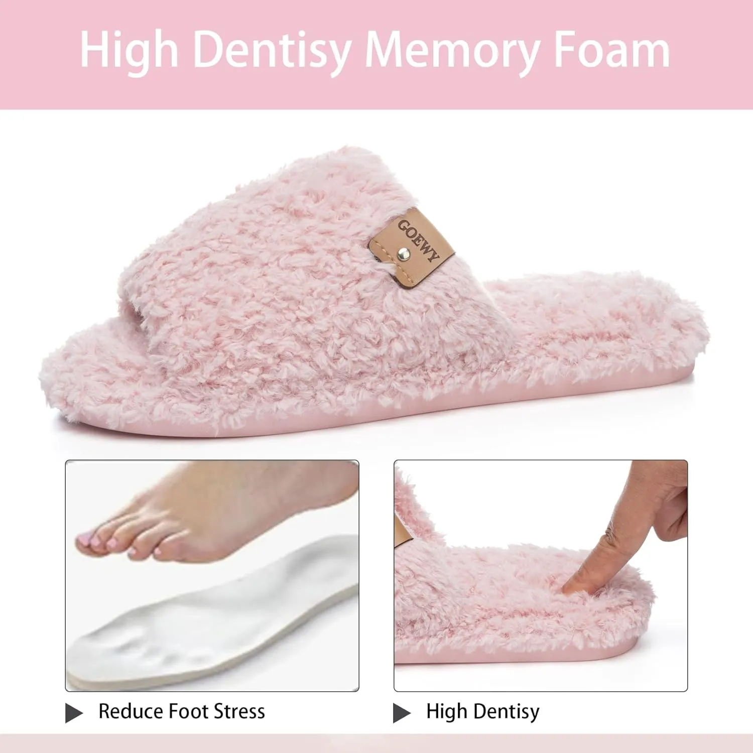 Fuzzy Open Toe Slippers for Women Indoor Cozy Memory Foam Slip On House Slides Shoes Gifts for Womens Her Mom