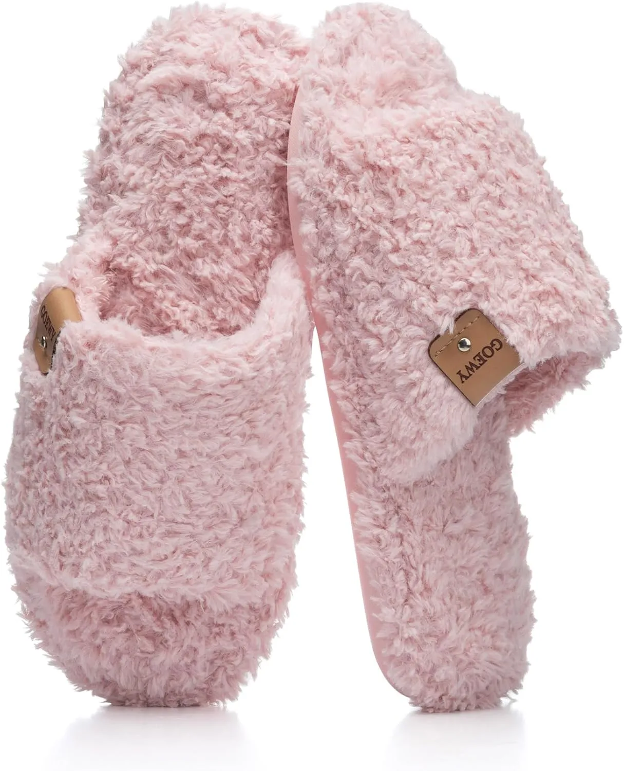 Fuzzy Open Toe Slippers for Women Indoor Cozy Memory Foam Slip On House Slides Shoes Gifts for Womens Her Mom