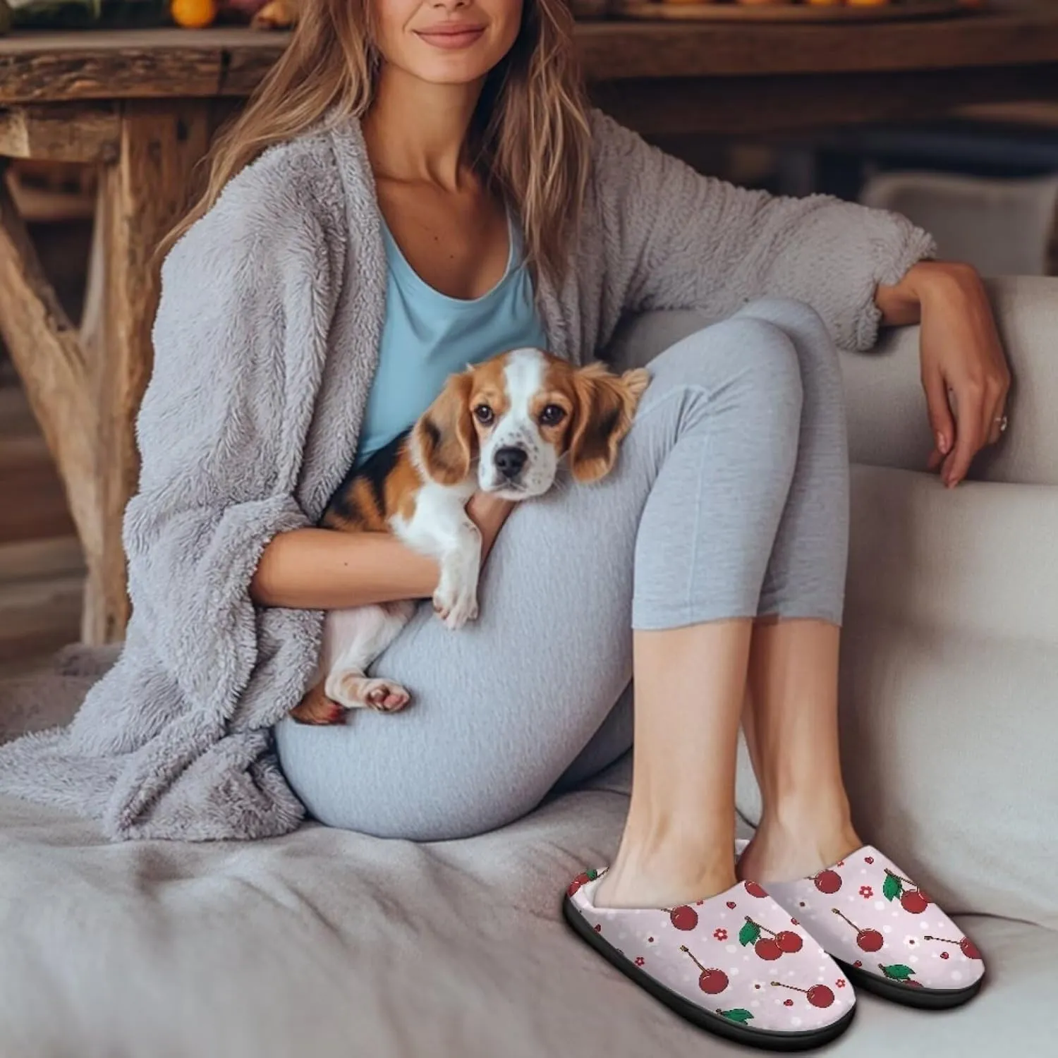 Fuzzy Slippers for Women,Soft Warm House Slippers Fruit Theme Strawberry Slippers Anti Skid Bedroom Slippers Home Shoes