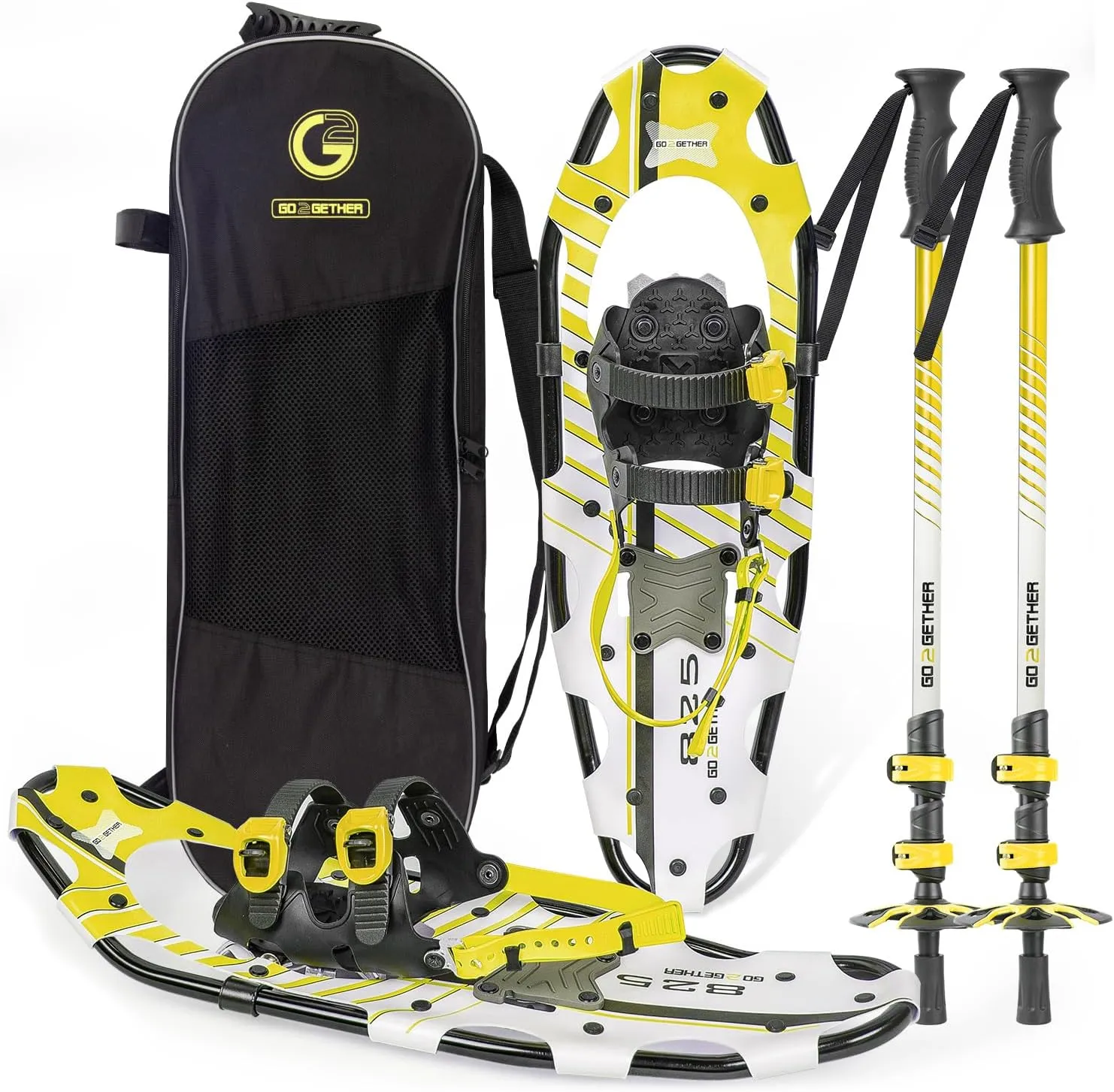 G2 21/25/30 Inches Light Weight Snowshoes for Women Men Youth, Set with Trekking Poles, Tote Bag, Gaiters,Special Fast Ratchet Binding, Orang/Blue/Red Available