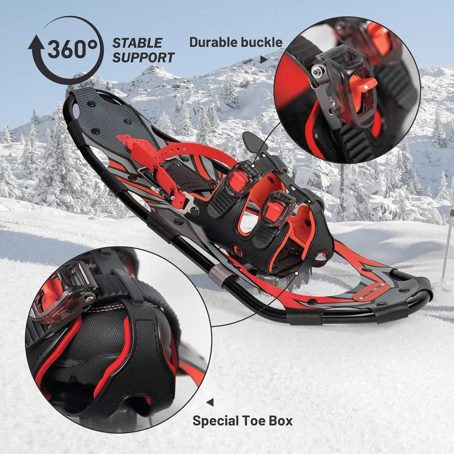 G2 21/25/30/36 Inches Light Weight Snowshoes with Toe Box, EVA Padded Ratchet Binding, Heel Lift, Flexible Pivot Bar, Durable Back Strap, Trekking Poles, Carrying Bag, Snow Baskets(6 colors available)