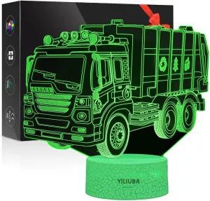 Garbage Truck Car Gift Night Lights for Kids 3D Lamp LED Desk Lamps for Boys Decor Bedroom Room USB plugs 7 Color Gradual Changing Truck Light or Birthday Xmas Party Festival Decor Children Gifts