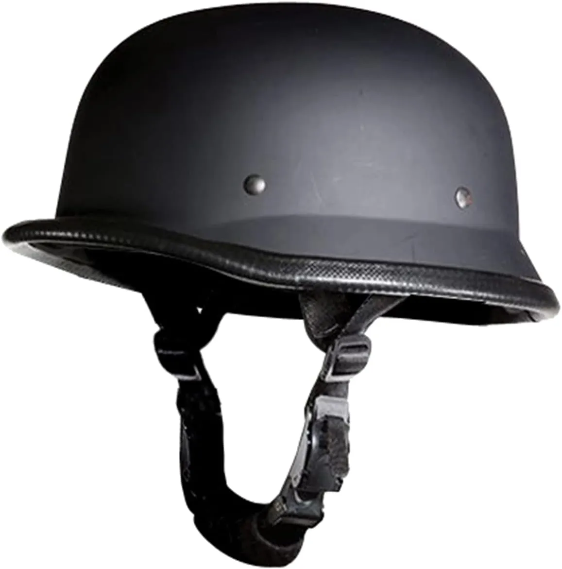 German Novelty Cap Basic Flat Black German Style Motorcycle Half Helmet with Adjustable Chin Strap
